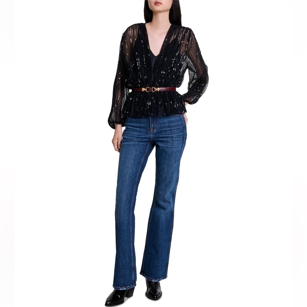 NWT Maje Levinou Sheer Top With Mini Sequins—missing camisole - Picture 7 of 13